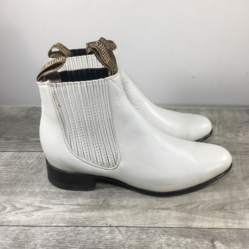 Lara Men’s White Leather Vaquero Slip-On Chelsea Western Botines Ankle Boots 7.5
